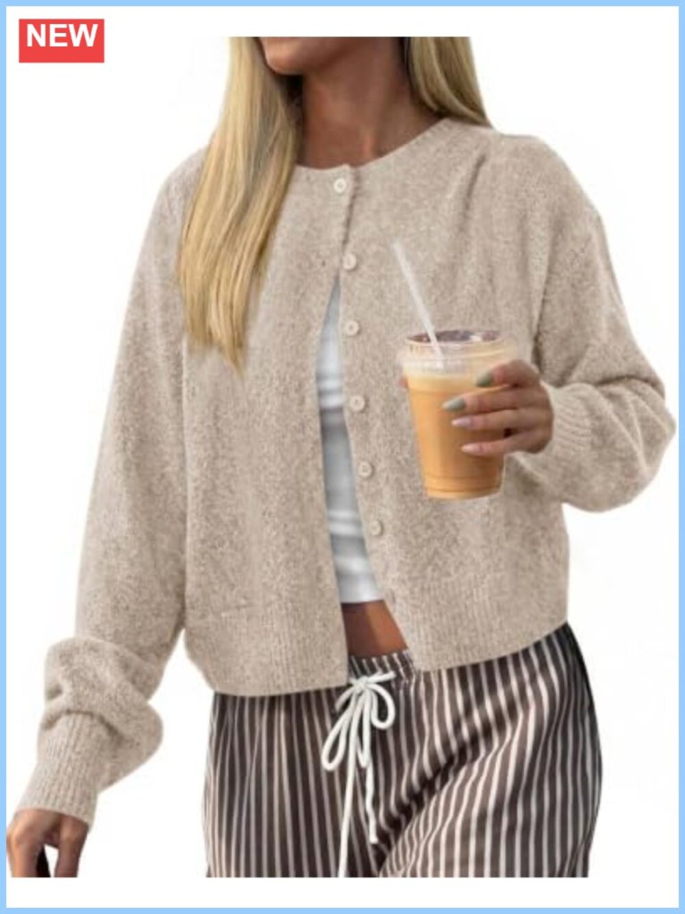 KIRUNDO Women's Lightweight Textured Knit Button-Front Cropped Cardigan